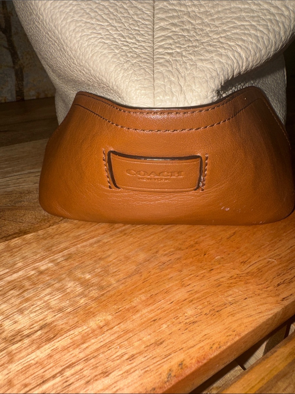 Cream and Brown Coach Pebble Leather Tote Bag - Classic Women's Handbag - Picture 4 of 15